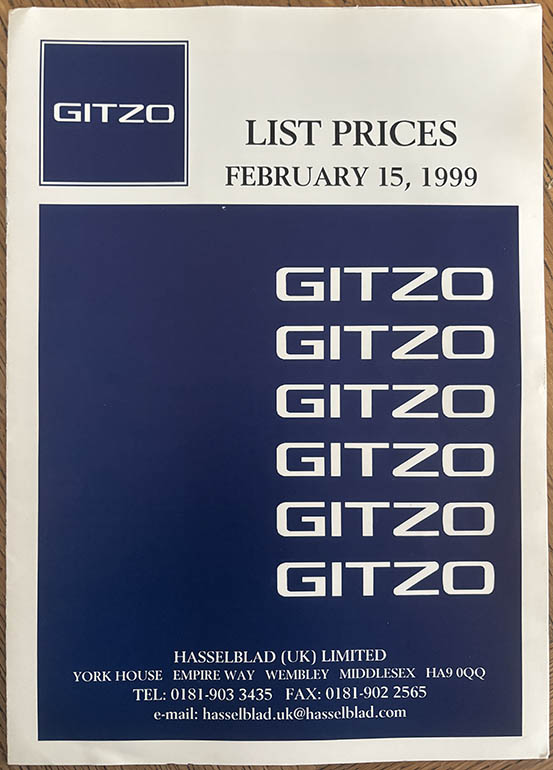 Gitzo Price List 1999 Leaflets & Brochures