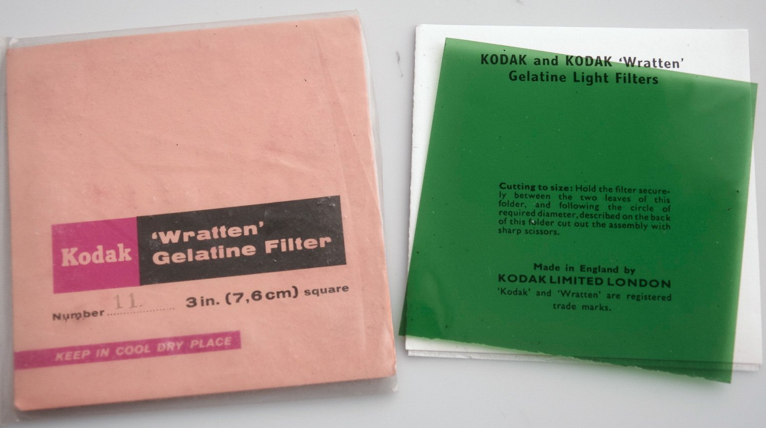 Used Kodak Wratten 11 gelatin filter 3in (76mm) square
