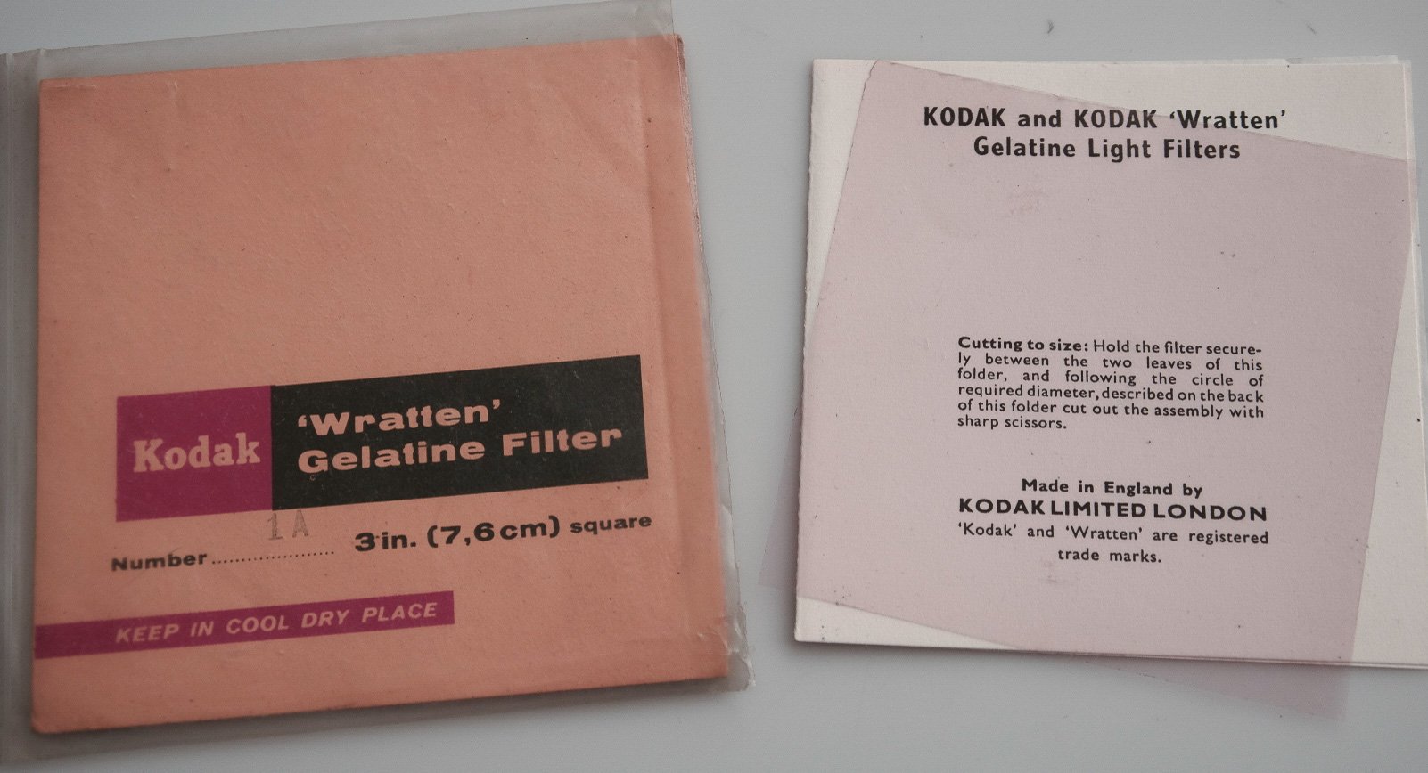 Second hand Kodak Wratten 1A gelatin filter 3in (76mm) square