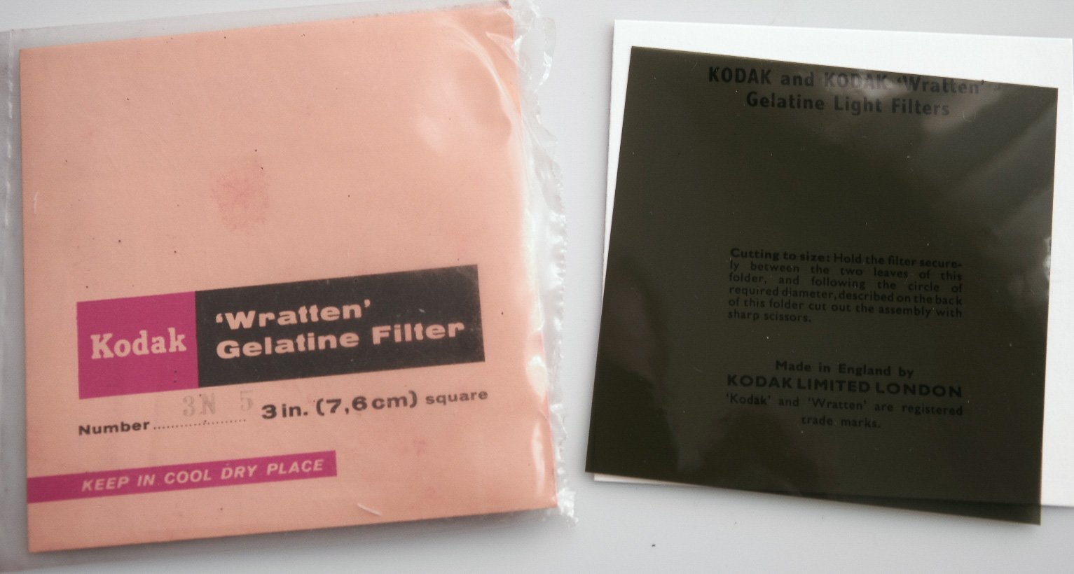 Second hand Kodak Wratten 3N 5 gelatin filter 3in (76mm) square