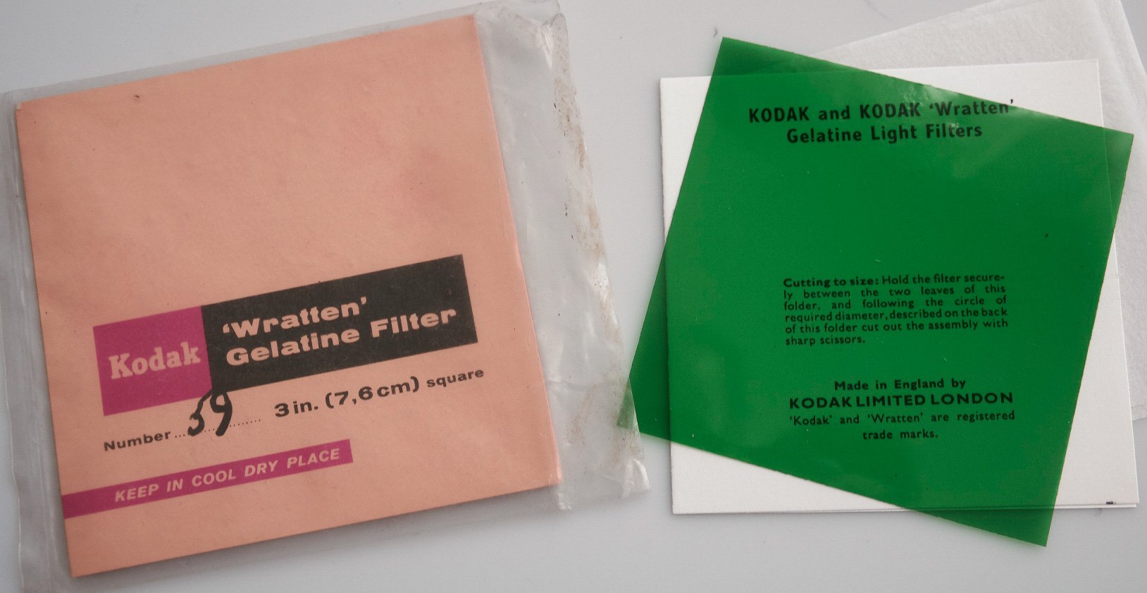 Pre-owned Kodak Wratten 59 gelatin filter 3in (76mm) square