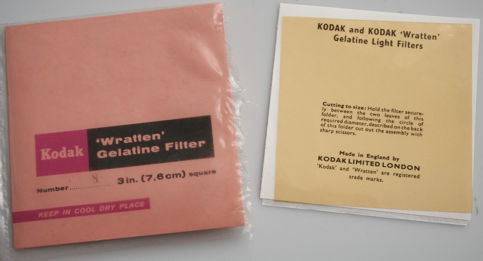 Pre-owned Kodak Wratten 8 gelatin filter 3in (76mm) square