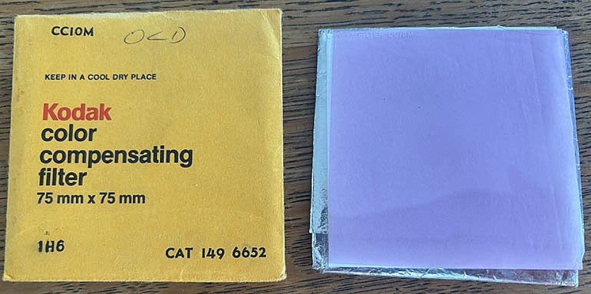 Used Kodak Wratten CC10M Magenta  gelatin filter 75mm square