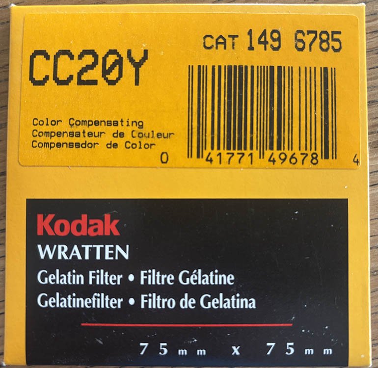 Used Kodak Wratten CC20Y Yellow gelatin filter 75mm square