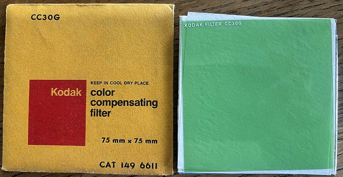 Second hand Kodak Wratten CC30G Green gelatin filter 75mm square