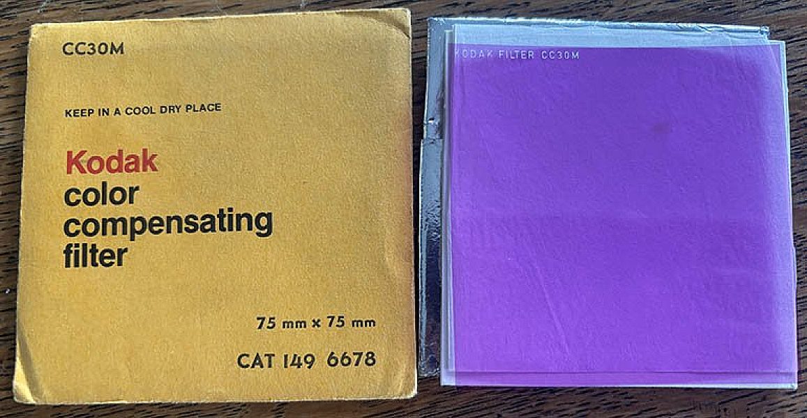 Used Kodak Wratten CC30M Magenta  gelatin filter 75mm square