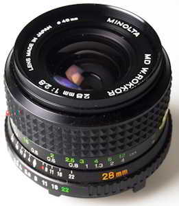 Minolta 28mm f/2.8 wide-angle 35mm interchangeable lens