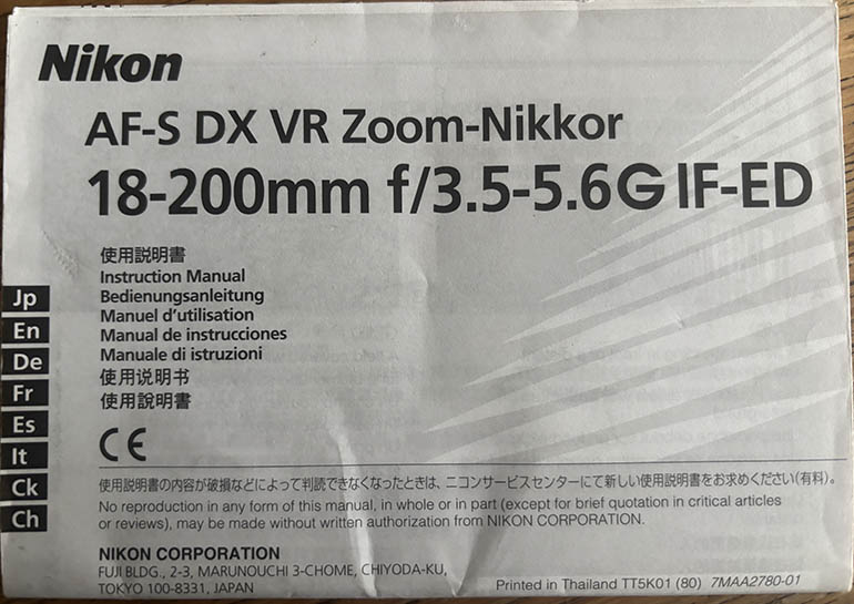 Nikon AF-S DX Vr Zoom Nikkor 18-200mm f/3.5-5.6 G IF-ED Instruction manual