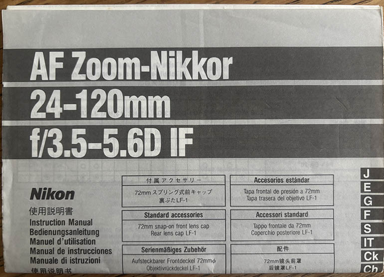 Nikon AF Zoom Nikkor 24-120mm f/3.5-5.6 D IF Instruction manual