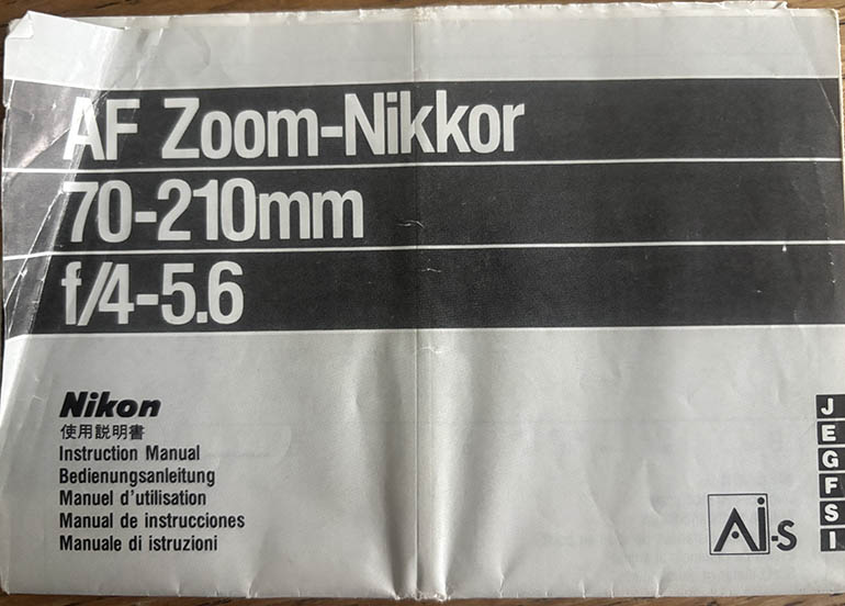 Nikon AF Zoom Nikkor 70-210mm f/4-5.6 Instruction manual