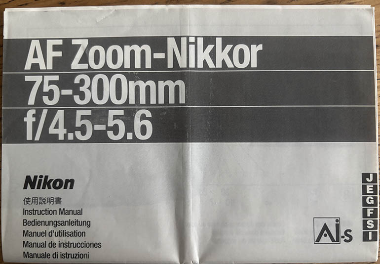 Nikon AF Zoom Nikkor 75-300mm f/4.5-5.6 Instruction manual