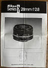 Nikon Series E 28mm f/2.8 (Instruction manual) £4.00