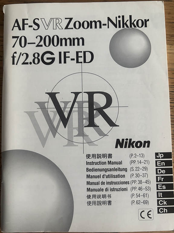 Nikon AF-S VR Zoom Nikkor 70-210mm f/2.8 G IF-ED Instruction manual