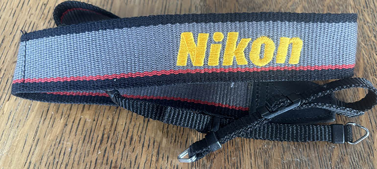 Nikon Vintage Grey with Black Red Stripes Camera strap